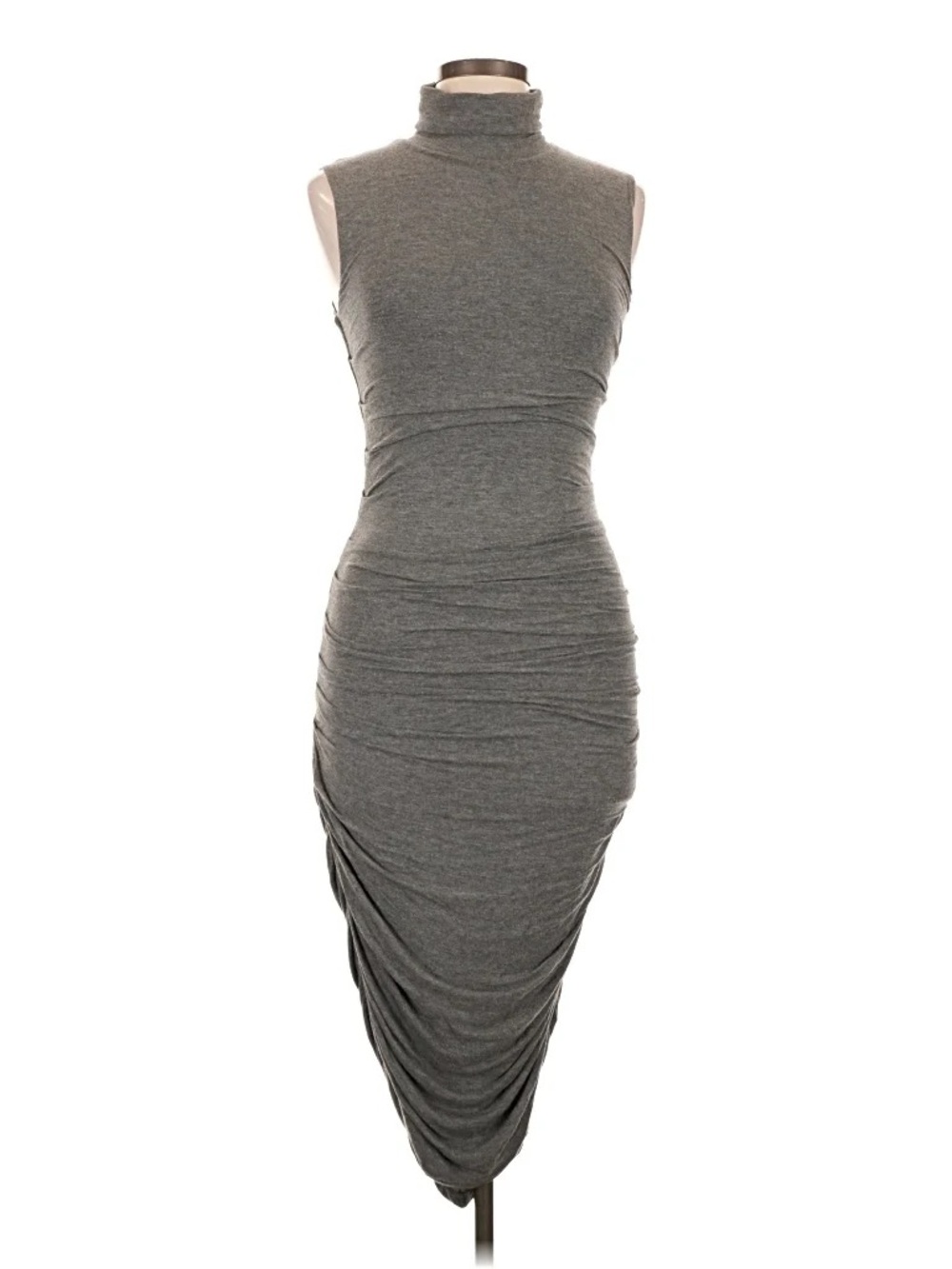 Bailey 44 Gray Sleeveless Turtleneck Ruched Midi Dress